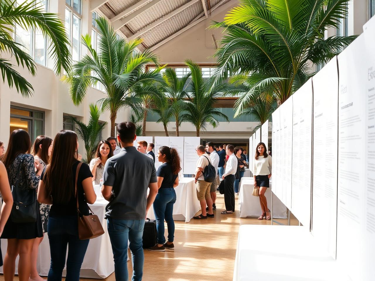 Students visiting exhibition stands at a university open day